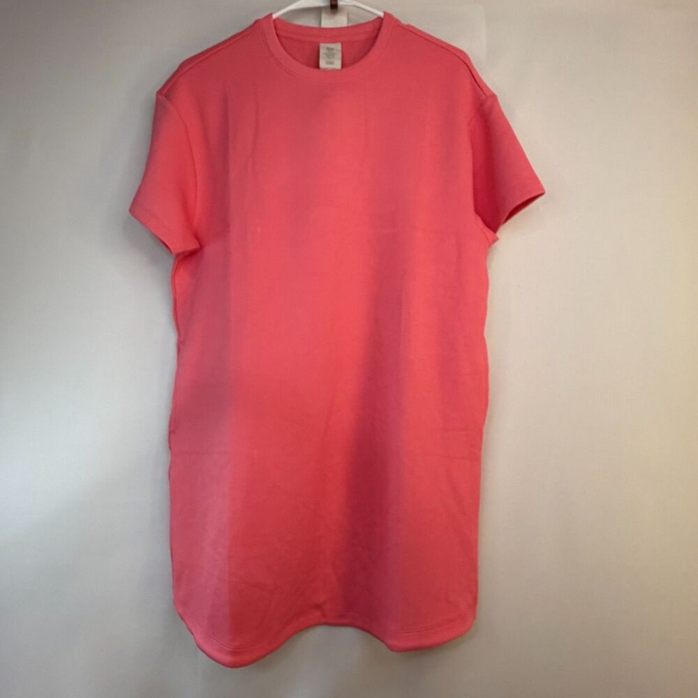 S Member's Mark Sandwash Rib Tee Dress Short Sleeve Crew Neck Pink Melon